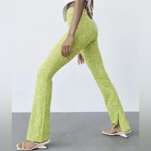 Zara Lime Green and Yellow Knit Flare Pant